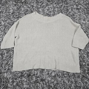 Eileen Fisher Sweater Womens Large Beige Linen Cotton Short Sleeve Boxy Knit